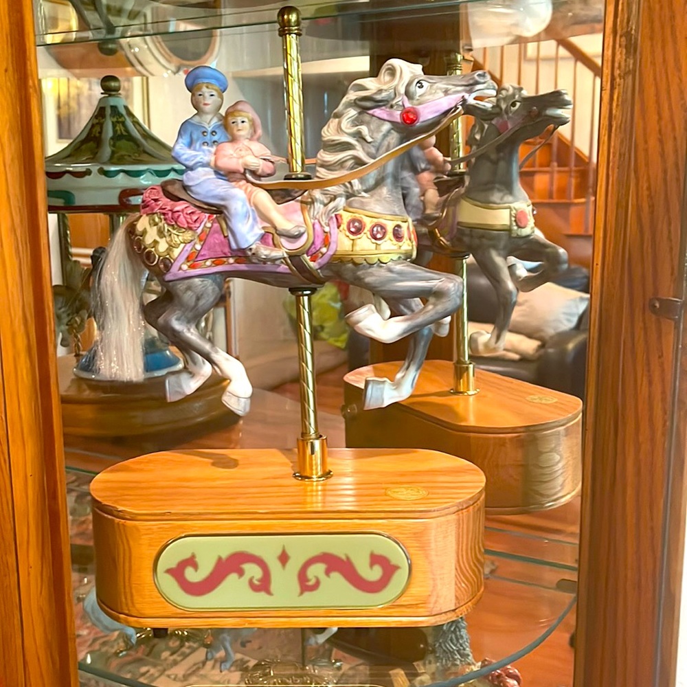 Tobin Fraley woman & child musical carousel horse